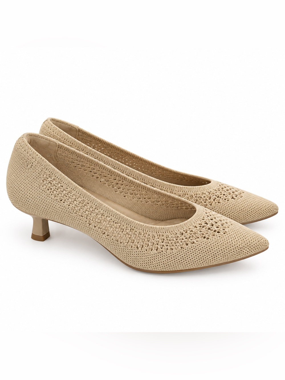 Vivaia Scarlett Pointed Toe V-Cut Kitten Heel Pumps Almond US 7